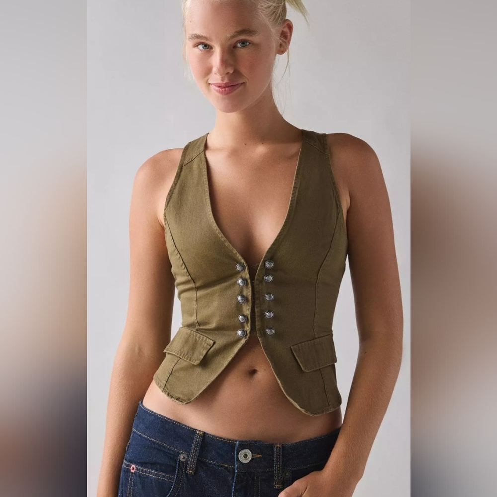 BDG UO Olive Green Women's Crop Vest Small